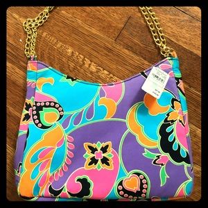Bindya Multicolor handbag, gold chain handles, NWT